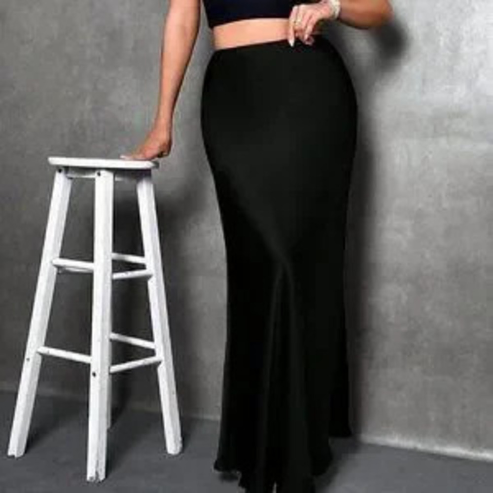 ZARA Black Casual Womens Solid Maxi Satin Skirt